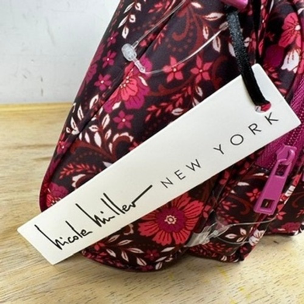 Nicole Miller Cosmetic Bag 3-Piece Set Burgundy Floral Toiletry Travel Pouch NWT - Picture 6 of 6
